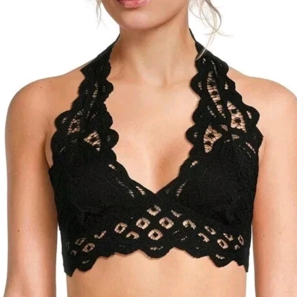 Free People Other - NWT Free People Adella Lace Halter Bralette Womens Large Black